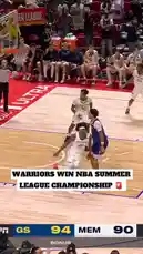 In a thrilling conclusion to the 2026 NBA Summer League, the Golden State Warriors secure their championship title with a dramatic buzzer-beating half-court heave. The final score reads MEM 90, GSW 94, as players erupt in celebration on the court in Las Vegas. by @nba with Original Sound by nba