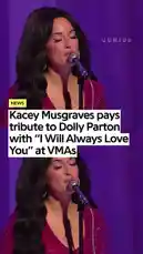 This video captures country-pop star Kacey Musgraves performing a heartfelt tribute to Dolly Parton with her rendition of 'I Will Always Love You' at the VMAs. The performance features Musgraves in a sparkling red dress on a circular stage with a pianist, set against a backdrop of purple curtains. by @geniusverified with Original Sound by geniusverified