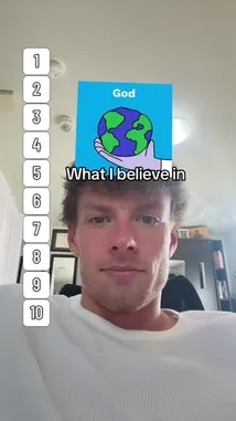 In this engaging and thought-provoking video, Dylan Terryberry presents his top ten beliefs in a unique ranked list format. He uses a digital filter to display each belief on a card above his head, ranging from 'God' and 'Science' to 'Love at First Sight' and 'Astrology'. His expressive reactions as he reveals each belief offer a personal and entertaining look into his worldview. by @datloading with datloading by Original Sound