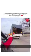 A woman driving a car stops to hand oranges and juice to three construction workers riding in the back of a truck. Their surprised and grateful reactions highlight a simple act of kindness that brightens their day. by @eirakoze64 with Original Sound by Snapchatter