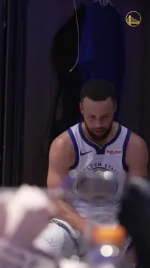 This behind-the-scenes look features Golden State Warriors star Stephen Curry relaxing in the locker room, laughing and sharing a candid moment before the 'Warriors Studio' logo is revealed. It captures the team's personality and culture. by @warriors with Original Sound by warriors