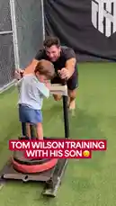 Watch NHL player Tom Wilson spend quality time with his young son during an energetic training session. The duo starts with strength exercises using a weighted sled before moving indoors to practice hockey skills like shooting and stick handling. This heartwarming and active father-son bonding moment showcases early sports development in a professional setting. by @nhl with Original Sound by nhl