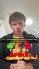 A man, identified as Dylan Terryberry, experiences a 'cortisol spike' as indicated by a fiery graphic overlay. He displays intense physical reactions, including facial contortions and deep breathing, while a gauge shows his stress level rising from medium to high. by @datloading with Grand Theft Auto: San Andreas (Official Theme Song) by Michael Hunter