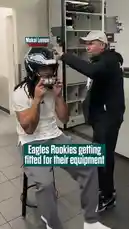 Get a behind-the-scenes look at Philadelphia Eagles rookies getting fitted for their official equipment. From adjusting helmets to trying on new cleats and socks, this is the essential gear prep every NFL player goes through before their rookie season. by @eagles with Original Sound by eagles