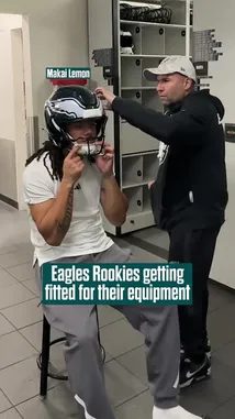 Get a behind-the-scenes look at Philadelphia Eagles rookies getting fitted for their official equipment. From adjusting helmets to trying on new cleats and socks, this is the essential gear prep every NFL player goes through before their rookie season. by @eagles with Original Sound by eagles