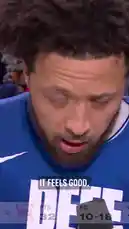 A close-up shot captures a Detroit Pistons player during a post-game interview. He speaks about his team's victory, acknowledging their opponent's challenge and expressing readiness for the next round. On-screen graphics display his impressive stats: 32 points and 12 assists. by @nbapistons with Original Sound by nbapistons