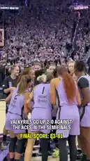 Witness the electrifying final moments of a WNBA semifinal game as the Valkyries defeat the Aces 83-81 to take a commanding 2-0 series lead. The arena erupts in celebration as players embrace, smoke cannons fire, and fans cheer under the bright lights. by @wnba with Original Sound by wnba