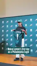 Watch Makai Lemon's exciting first day as a Philadelphia Eagle. From getting his new jersey and number to meeting teammates and attending press events, this vlog-style video captures the journey of a rookie wide receiver joining the NFL team. by @eagles with Original Sound by eagles