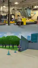 This split-screen video presents a side-by-side comparison of real-world parkour and animated superhero action. On one side, a man performs agile parkour moves in an indoor gym. On the other, an animated character resembling My Hero Academia's All Might executes powerful martial arts techniques in a stylized urban environment. The sequence culminates in a dramatic close-up of the animated hero, creating a compelling visual narrative of strength and transformation. by @winchumbo with Original Sound by winchumbo