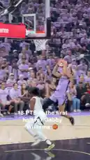 This high-energy clip captures a pivotal moment from a WNBA game. A player in a white uniform executes a powerful dunk over a defender in a purple jersey. The crowd, dressed predominantly in purple, erupts in cheers, creating an electric atmosphere. The sequence showcases elite athleticism and the excitement of professional women's basketball. by @wnba with Original Sound by wnba