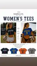 A dynamic showcase of Shark & Co.'s new women's vintage crop t-shirt collection. Models display athletic-inspired tees featuring 'SHARK' branding and numbers like '1', '9', and '8' in navy, blue, orange, and grey. Set against a sunny beach volleyball court, the campaign highlights a retro aesthetic with slogans like 'Made to Move, Made to Win,' emphasizing a blend of sporty style and timeless design. by @mts550 with original sound