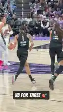 Witness a pivotal moment from a WNBA game as Sabrina Ionescu (#22) drives to the basket, draws defenders, and sinks a crucial three-point shot. Her teammates celebrate the play, showcasing the team's chemistry and intensity during the high-stakes match. by @wnba with Original Sound by wnba