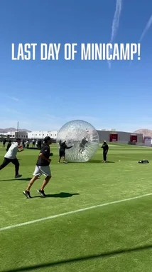 On the final day of minicamp, the Las Vegas Raiders players let loose with some fun activities on the practice field. The highlight is a player rolling around inside a giant inflatable zorb ball, bringing a playful end to the session. by @raidersofficial with original sound