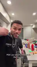 In this viral clip, Jeremiah Brown shares a comedic moment with a friend, perfectly capturing the 'POV: you and that one bro in the function' scenario. The scene unfolds in a casual apartment setting where the playful interaction culminates in a hilarious hair prank, leaving viewers laughing along. by @findjeremiah with Original Sound by findjeremiah