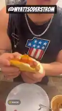 Watch as popular social media personality Wyatt Soderstrom attempts the intense one-bite taco challenge. In this close-up shot, he prepares his massive taco before taking a huge bite, showcasing the difficulty of consuming such a large portion in a single go. by @wyattsoderstrom with Original Sound by wyattsoderstrom