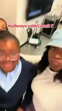 This energetic clip captures students in school uniforms dancing and celebrating in a hallway. With the text 'Hallways with Coach T' displayed, it showcases a moment of fun and camaraderie among peers. by @uniquepearlz with uniquepearlz by Original Sound