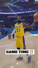 Watch LeBron James lead the Lakers onto the court before a big game. This pre-game walkout captures the energy of the arena, with fans cheering and players warming up. See the team's focus and excitement as they prepare for the challenge ahead. by @nba with Original Sound by nba