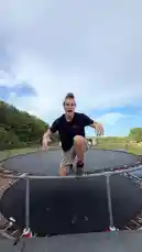 In this action-packed video, Bob Reese takes on a series of extreme physical challenges. He starts by building a unique trampoline staircase, where each level gets progressively more difficult to jump across. The challenge culminates in a daring attempt to land a triple backflip. The scene then shifts indoors, where Bob tests his balance by walking across a tightrope made of tape. He humorously adds more layers of tape until it finally holds his weight, allowing him to cross successfully. It's a fun and impressive display of stunts, DIY creativity, and perseverance. by @bob_reese with Original Sound by bob_reese