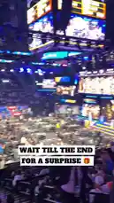 Experience the electric atmosphere of the New York Knicks' 2026 NBA Draft night live from Barclays Center. The video captures the team's front office and staff celebrating on stage amidst pyrotechnics and smoke, while fans in the arena cheer loudly and record the moment on their phones. Large screens display the draft order and reactions, creating an immersive experience for all. by @nba with Original Sound by nba