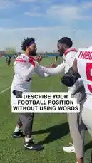 Watch New York Giants players use only actions and expressions to describe their football positions in a lighthearted team challenge. From defensive line stances to wide receiver celebrations, see how the players communicate without a single word. by @newyorkgiants with newyorkgiants by Original Sound