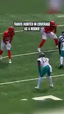A compilation showcasing rookie cornerback Travis Hunter in action during his early NFL career. The footage highlights his coverage skills against various opponents, including plays against the Cincinnati Bengals, Los Angeles Rams, San Francisco 49ers, and Kansas City Chiefs. Scenes depict him in defensive formations, running downfield to make tackles, and participating in team huddles, illustrating his versatility and impact on the field. by @nfl with Original Sound by nfl