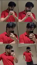 A collage of six mirror selfies shows D SUN 🇦🇪🇮🇳 in a vibrant red polo shirt, demonstrating different angles and poses. The consistent red color and casual style suggest a focus on everyday fashion and personal presentation. by @dsunmusic with original sound