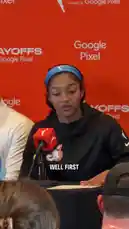 A WNBA player gives a heartfelt press conference, thanking veteran teammates Nneka and Tina for their mentorship. The scene shifts to the arena where she embraces them after the game, highlighting the team's strong bond and culture. by @wnba with Original Sound by wnba