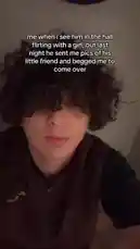 In this short-form social media clip, Evan shares his conflicted feelings after seeing someone he's interested in flirting with another person. He then reveals the twist: that same person had previously sent him photos of their younger sibling and asked him over. The text overlay sets up the relatable scenario of mixed signals, while Evan's subtle facial expressions convey his confusion and contemplation. by @evanjakeof with Original Sound by evanjakeof