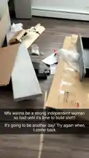 la_kari365 님이 만든 Original Sound 포함 @la_kari365 님이 만든 Join Kari as she unboxes and begins assembling her new furniture. This step-by-step guide shows all the components laid out on the floor, including wooden panels, metal brackets, hardware, and the instruction manual. Watch the initial phase of the assembly process.