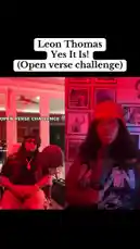 Watch Leon Thomas participate in the 'Open Verse Challenge' on TikTok, performing his song 'Yes It Is!'. This split-screen duet features him rapping alongside a female artist who sings the lyrics in sync. The performance captures the energy of the viral trend, showcasing the artists' chemistry and vocal skills. by @uniquepearlz with uniquepearlz by Contains: YES IT IS - Leon Thomas
