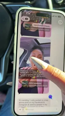 In this short clip, Charisma celebrates passing her finals and experiencing a significant credit score increase. She excitedly promotes 'CCG Solutions' and offers a free consultation, sharing her success story on social media. by @chacha_22 with Original Sound by chacha_22
