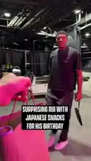 In a heartwarming moment captured backstage, Los Angeles Lakers player Rui Hachimura is surprised with a gift bag full of Japanese snacks for his birthday. He smiles warmly as he receives the thoughtful present and takes a sip from a bottle inside, visibly touched by the gesture. by @lakerssnaps with Original Sound by lakerssnaps