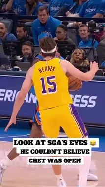 In a tense moment during a Thunder vs Lakers game, the camera captures a close-up of player Shai Gilgeous-Alexander (SGA) as he prepares to take a crucial shot. His intense concentration and focused eyes are highlighted, showcasing his 'locked-in' mentality just before the play. The crowd's anticipation builds as SGA drives towards the basket and scores the game-winning layup, celebrating with his teammates. by @nba with Original Sound by nba
