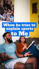 A humorous and relatable scene where a man enthusiastically tries to explain sports to his partner, who pretends to be engaged while secretly zoning out. This light-hearted moment captures the everyday dynamic between couples with different interests, perfect for fans of relationship humor and 'couple goals' content. by @theclassiiics with Original Sound by theclassiiics