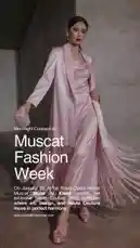 This promotional video for Moonlight Concept at Muscat Fashion Week features a model in a stunning pink satin ensemble. She confidently poses against a modern, concrete backdrop, showcasing the brand's exclusive 'Muna Al Kaabi' Haute Couture collection. The text overlay announces the event date and highlights the fusion of art, design, and couture, inviting viewers to explore the collection. by @moonlight_q6r with Original Sound by Snapchatter