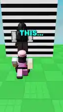 This Roblox gameplay video demonstrates a powerful glitch technique that allows players to jump infinitely high. A character in a pink outfit performs a series of actions near a tall striped tower, using another player's head as a springboard to achieve extreme vertical momentum. The tutorial shows how to execute this move, which can propel you to seemingly unreachable heights within the game. by @electracyy with Original Sound by electracyy