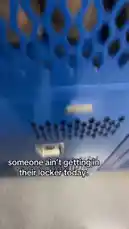 A close-up shot shows a hand using a white marker to write 'Master Lock' in reverse on a silver combination lock. The text 'someone ain't getting in their locker today.' is overlaid on the screen. This is a tutorial-style video demonstrating a prank or hack. by @gusthegreats with Original Sound by gusthegreats