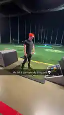 Watch Emiliano demonstrate his indoor golf swing technique at a professional driving range simulator. This real-time footage captures his full setup, powerful downswing, and follow-through, providing viewers with a clear look at proper form and practice mechanics. by @amiliflips with WTHELLY by Rob49