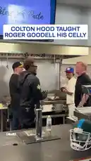 In a surprising crossover, New York Giants player Colton Hood shares his pasta-making skills with NFL Commissioner Roger Goodell during a visit to Peters Pasta in New York. The friendly interaction takes place in a bustling commercial kitchen, where Hood demonstrates a technique he calls 'his celly,' prompting laughter and engagement from Goodell. The moment captures a unique blend of sports, food culture, and celebrity connection. by @newyorkgiants with newyorkgiants by Original Sound