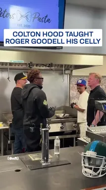 In a surprising crossover, New York Giants player Colton Hood shares his pasta-making skills with NFL Commissioner Roger Goodell during a visit to Peters Pasta in New York. The friendly interaction takes place in a bustling commercial kitchen, where Hood demonstrates a technique he calls 'his celly,' prompting laughter and engagement from Goodell. The moment captures a unique blend of sports, food culture, and celebrity connection. by @newyorkgiants with newyorkgiants by Original Sound