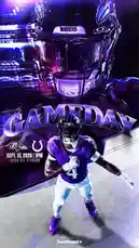 A dynamic promotional video for the Baltimore Ravens' upcoming game against the Indianapolis Colts on September 13, 2026, at M&T Bank Stadium. The clip features a player in full Ravens gear striking a powerful pose under vibrant purple lighting, with bold 'GAMEDAY' text and team logos prominently displayed. This high-energy visual aims to build excitement and anticipation for the event. by @bltravens with original sound