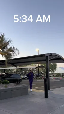 A behind-the-scenes look at Las Vegas Raiders players arriving at their training facility before dawn. The footage captures various athletes walking towards the building, some carrying gear, showcasing team camaraderie and dedication during early morning practice sessions. by @raidersofficial with Original Sound by raidersofficial