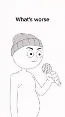 This animated short from Maditt Studios poses a humorous dilemma. A character, initially looking distressed while holding a microphone, is presented with the question 'What's worse?' The scene then shifts to show another character with a neutral expression, accompanied by the text 'Back Pain.' This simple, black-and-white animation uses visual gags to explore relatable everyday discomforts. by @madittstudios with Original Sound by madittstudios