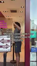 In this short clip, Prmecc shares her simple morning routine after eating breakfast. She stands outside a restaurant entrance, stating in French that she has just had water and a salad for breakfast. The scene captures a candid moment of her day. by @prmecc with Original Sound by Contains: she goes by. (KayArchon Remix) - KayArchonn & where.t.at