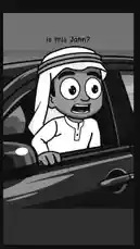 A tense animated confrontation unfolds at a bus stop. A man in traditional Arab attire questions another man's identity, leading to accusations of racism and a surprising admission. This black-and-white cartoon depicts a charged social interaction. by @itz.miirah with Original Sound by itz.miirah