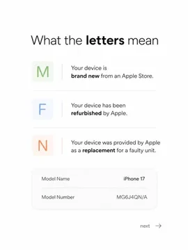 Curious about the letter codes on your Apple device? This quick guide explains what M, F, and N mean—brand new, refurbished, and replacement units. Learn how to check your iPhone's status and understand its history. by @ab_god18 with original sound