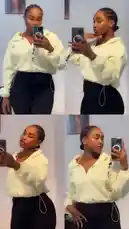 Watch Ebikayla demonstrate a chic outfit and share her mirror selfie technique in this step-by-step style guide. See her look from multiple angles as she models a cozy cream hoodie and black pants. by @ebikala with ebikala by Contains: Check Please - Cardi B