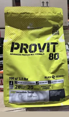 This video provides a close-up look at the LA Nutrition Provit 80 Advanced Protein Mix Formula from their Black Series. The bright yellow packaging highlights key features like '28g of protein per serving,' 'fast absorption,' 'aspartame-free,' and 'non-GMO.' The product is presented as a new vanilla-flavored option, emphasizing its benefits for fitness enthusiasts seeking high-quality, clean protein. by @lanutritioniraq with original sound