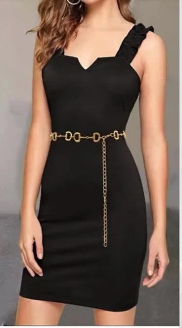 slim fit dress slacks Cut Out Chain Strap Ribbed Mini Bodycon Dress Black – Styledup.co.uk main image 1
