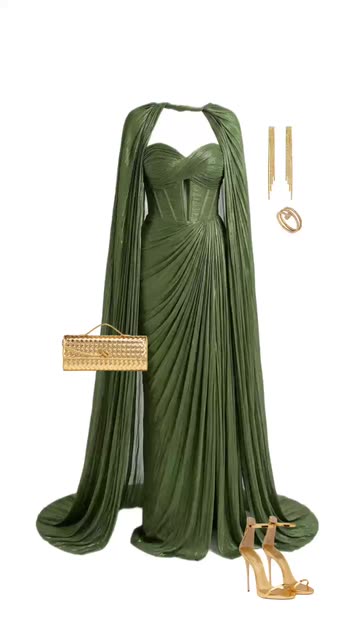 Binoche's Green Velvet Gown & Gold Accessories Look